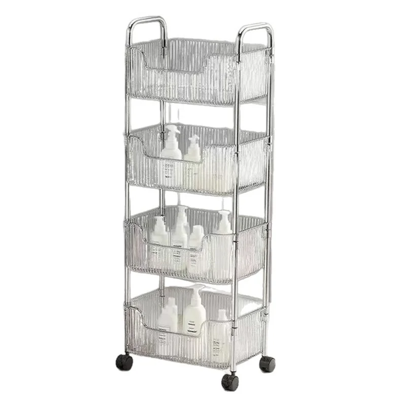 4-уровневая передвижная тележка для хранения из акрила, мобильная органайзер-стойка с колесиками, прозрачная многоярусная тележка для хранения