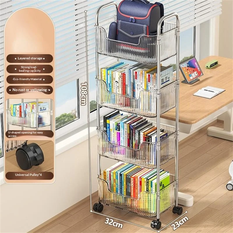 4-уровневая передвижная тележка для хранения из акрила, мобильная органайзер-стойка с колесиками, прозрачная многоярусная тележка для хранения
