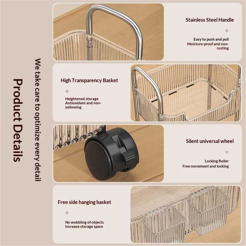 4-уровневая передвижная тележка для хранения из акрила, мобильная органайзер-стойка с колесиками, прозрачная многоярусная тележка для хранения