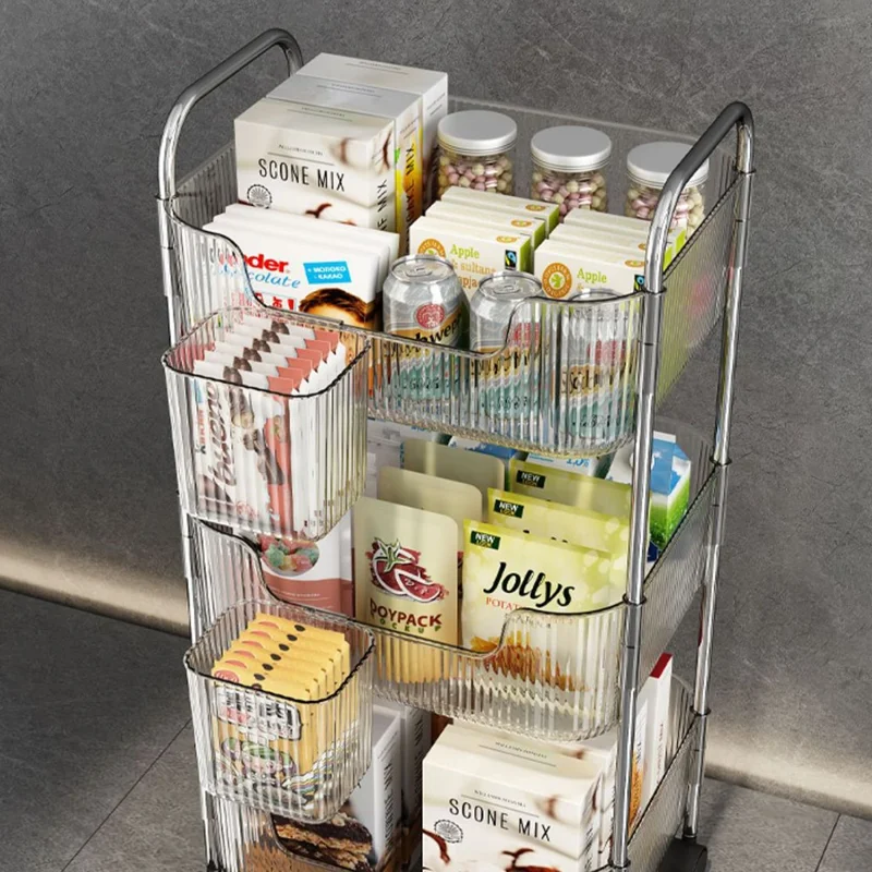 3-stufiger Acryl-Rollwagen mit 2 seitlichen Hängeregalen, Küchen- und Badezimmer-Organizer mit Rädern
