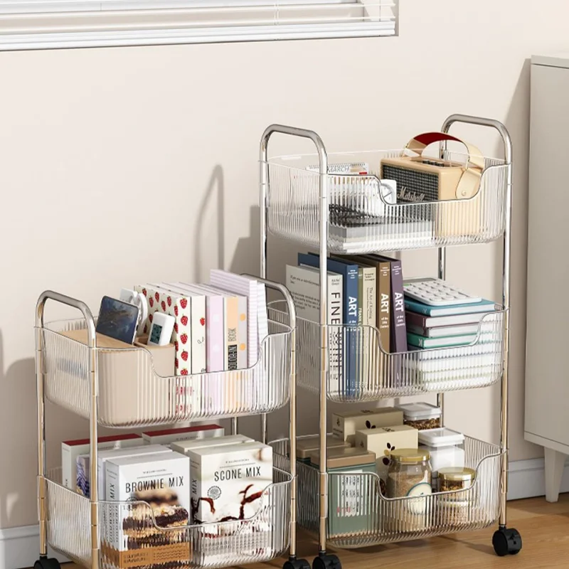 3-stufiger Acryl-Rollwagen mit 2 seitlichen Hängeregalen, Küchen- und Badezimmer-Organizer mit Rädern
