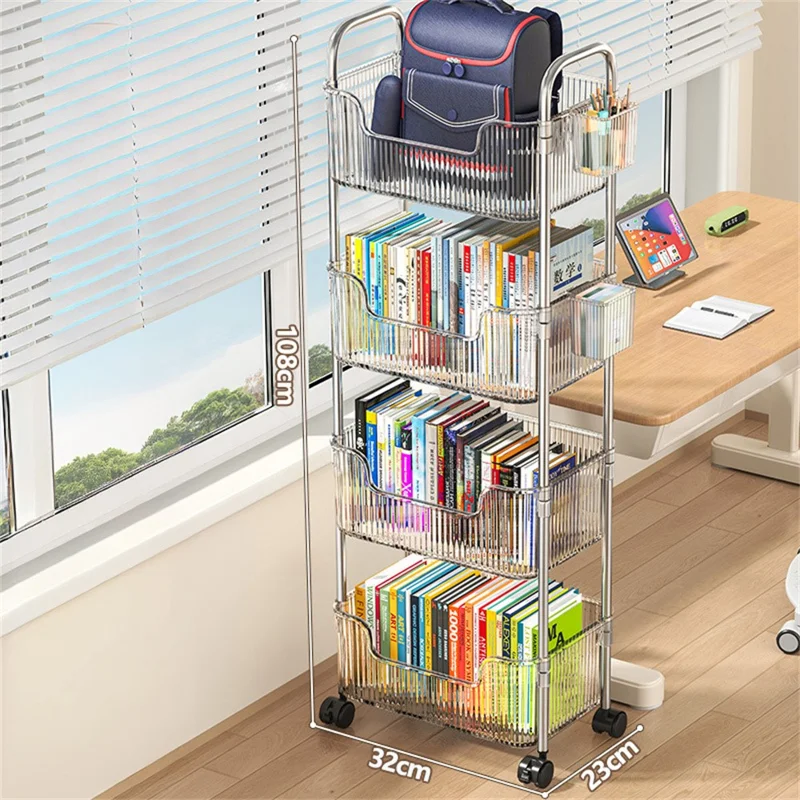 4 Tier Acrylic Rolling Storage Cart with 2 Side Hanging Baskets Kitchen Bathroom Organizer with Wheels