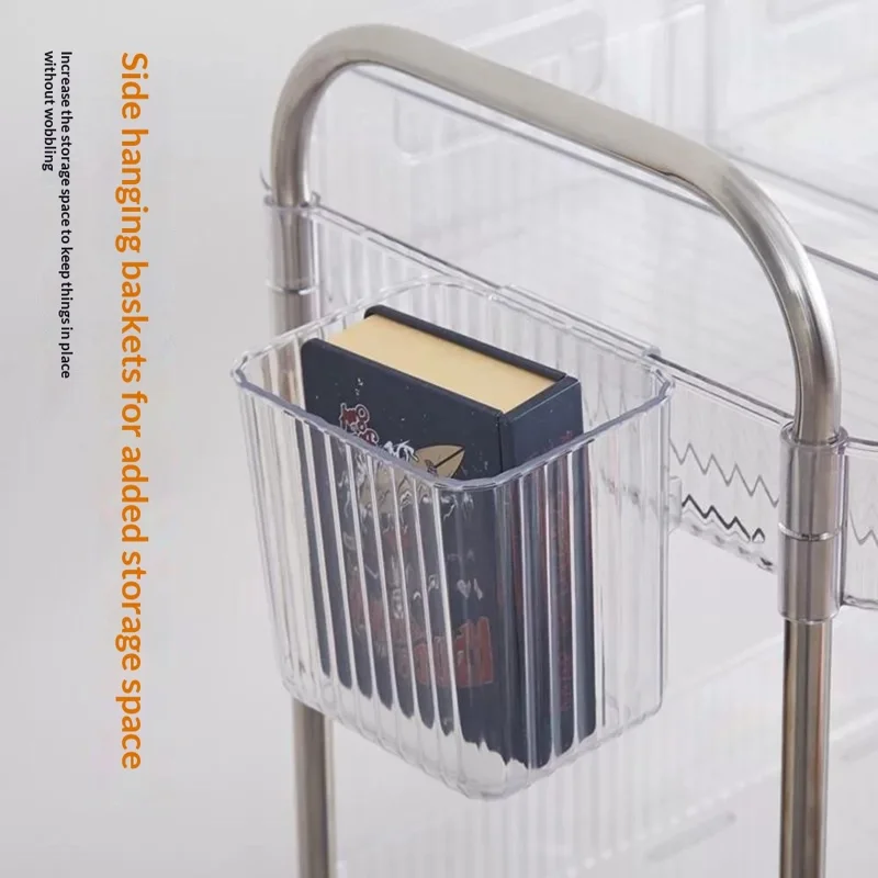 4 Tier Acrylic Rolling Storage Cart with 2 Side Hanging Baskets Kitchen Bathroom Organizer with Wheels