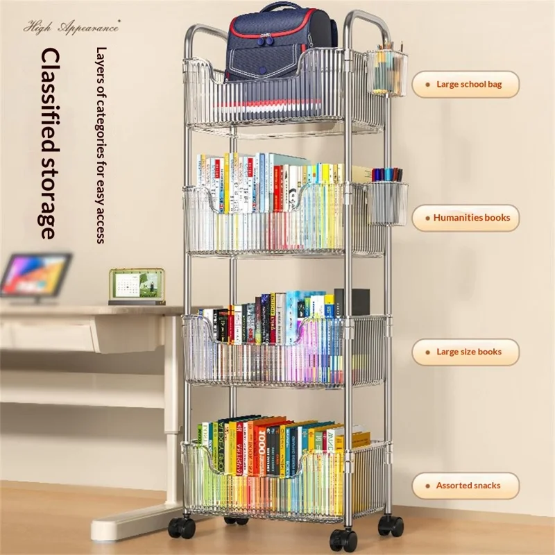4 Tier Acrylic Rolling Storage Cart with 2 Side Hanging Baskets Kitchen Bathroom Organizer with Wheels