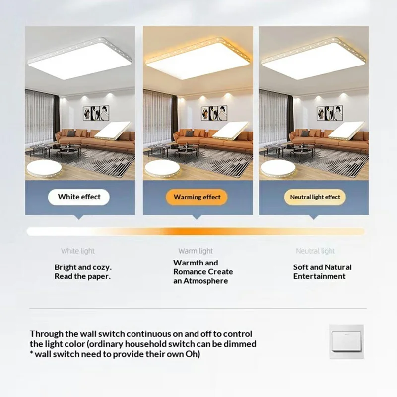 Plafonnier LED minimaliste 110 x 70 cm 240 W, lumière à trois températures de couleur, cuisine salon, luminaire rectangulaire - Blanc