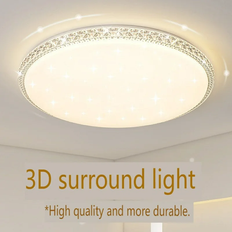 Lampada a Soffitto LED Stile Cristallo 40 cm 48 W, Luce Rotonda Minimalista con Tre Temperature di Colore per Soggiorno e Camera da Letto - Bianca