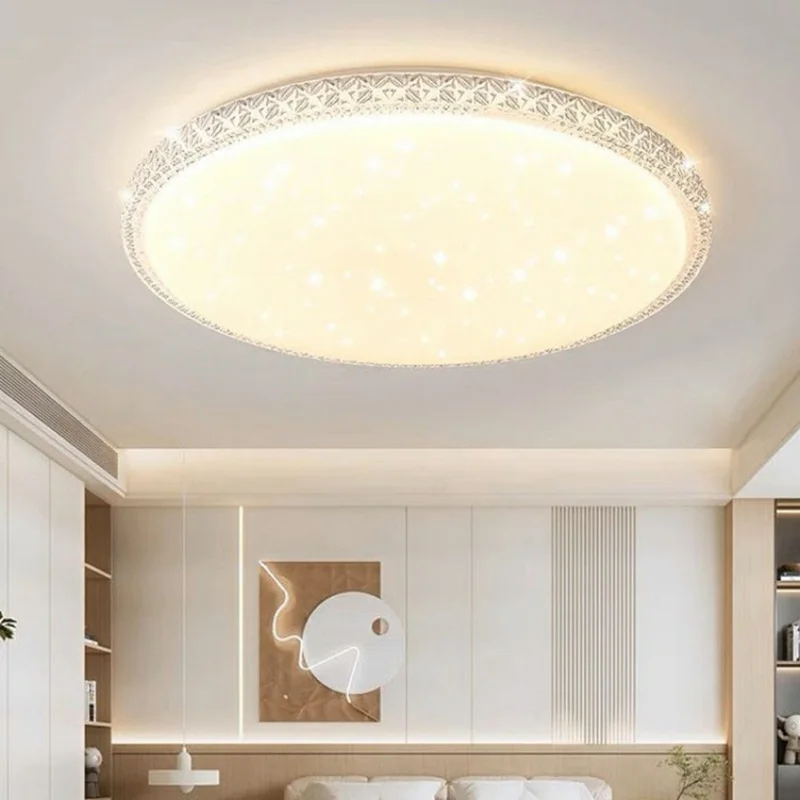 Lampada a Soffitto LED Stile Cristallo 40 cm 48 W, Luce Rotonda Minimalista con Tre Temperature di Colore per Soggiorno e Camera da Letto - Bianca