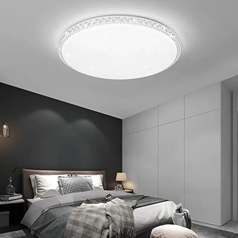 Lampada a Soffitto LED Stile Cristallo 60 cm 96 W, Luce Tonda Minimalista con Tre Temperature di Colore per Soggiorno e Camera da Letto - Bianca