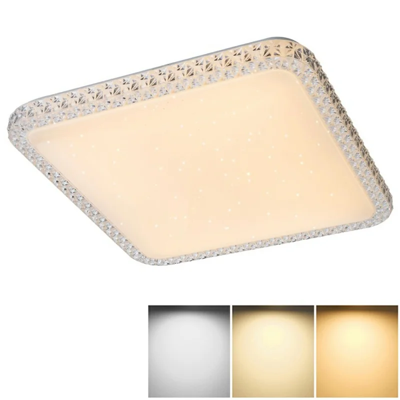 Plafonnier LED 50 x 50 cm 72 W, design cristal, 3 températures de couleur, carré minimaliste pour salon et chambre - Blanc