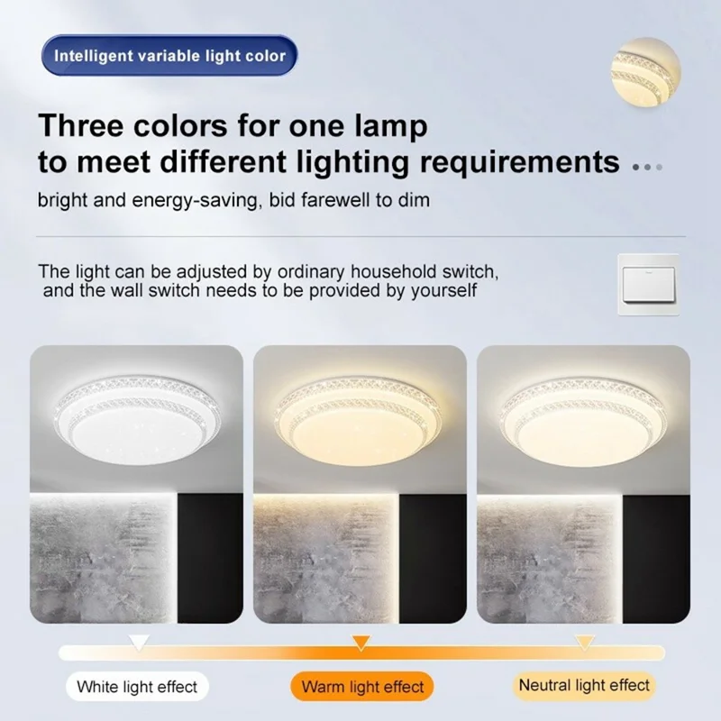 Lampadario LED Cristallo 80 cm 96 W, Luce Rotonda a Doppio Strato con Tre Temperature di Colore per Soggiorno e Camera da Letto - Bianco