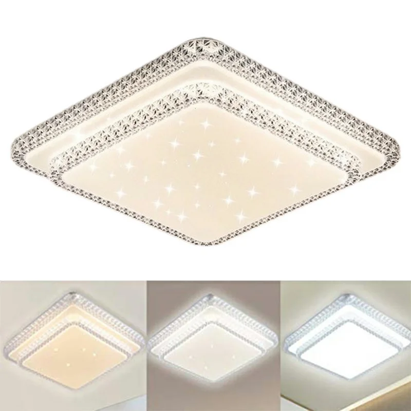 Lampada a Soffitto LED Cristallo 40 x 40 cm 36 W, Luce Quadrata a Doppio Strato con Tre Temperature di Colore per Soggiorno e Camera da Letto - Bianca