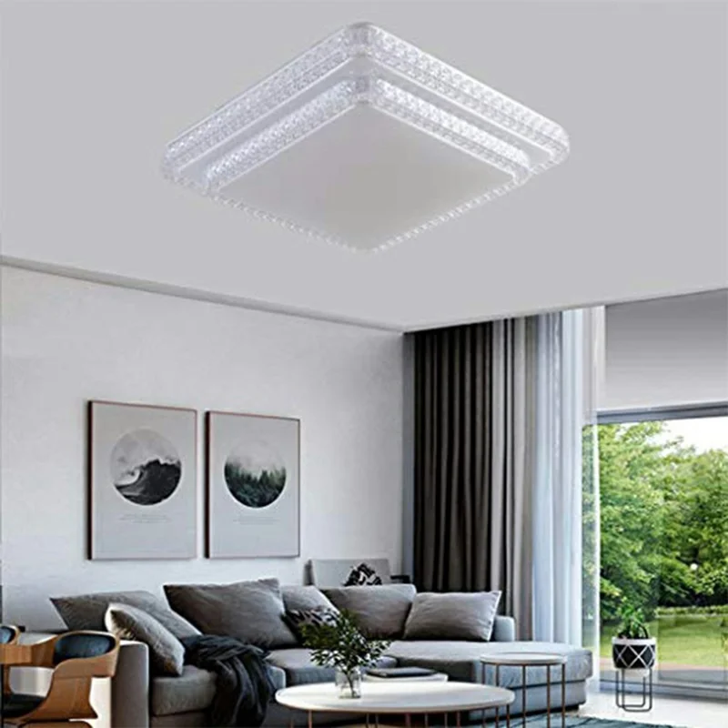 Lampada a Soffitto LED Cristallo 40 x 40 cm 36 W, Luce Quadrata a Doppio Strato con Tre Temperature di Colore per Soggiorno e Camera da Letto - Bianca