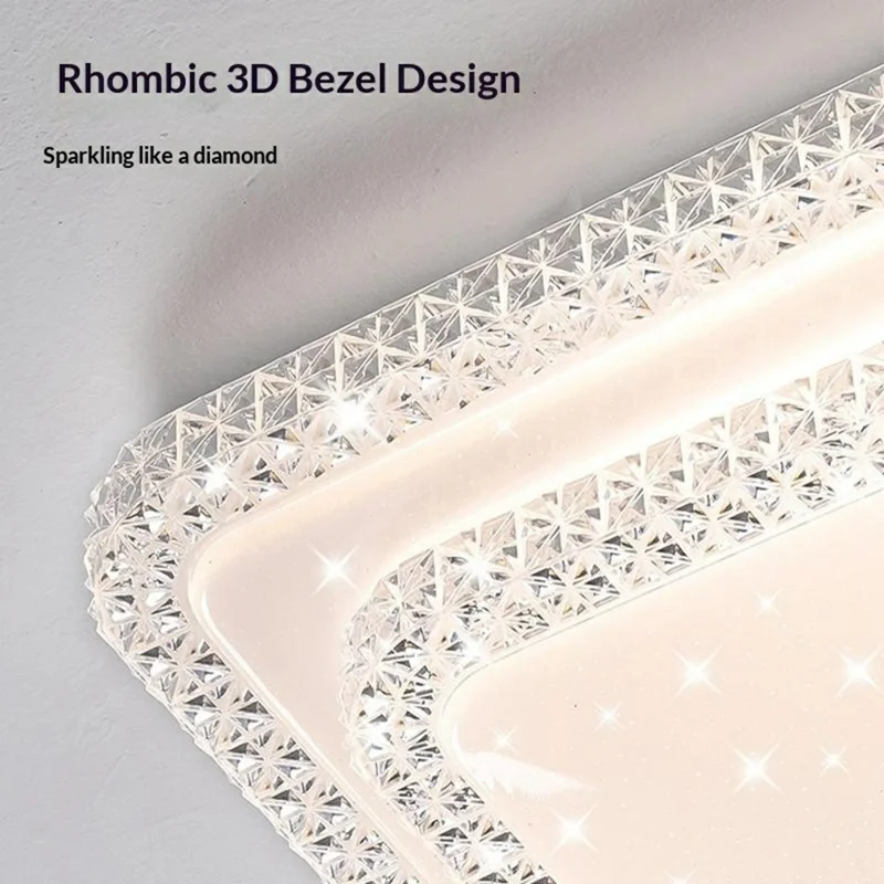 Lampadario LED Cristallo 60 x 60 cm 72 W, Luce Quadrata a Doppio Strato con Tre Temperature di Colore per Soggiorno e Camera da Letto - Bianco