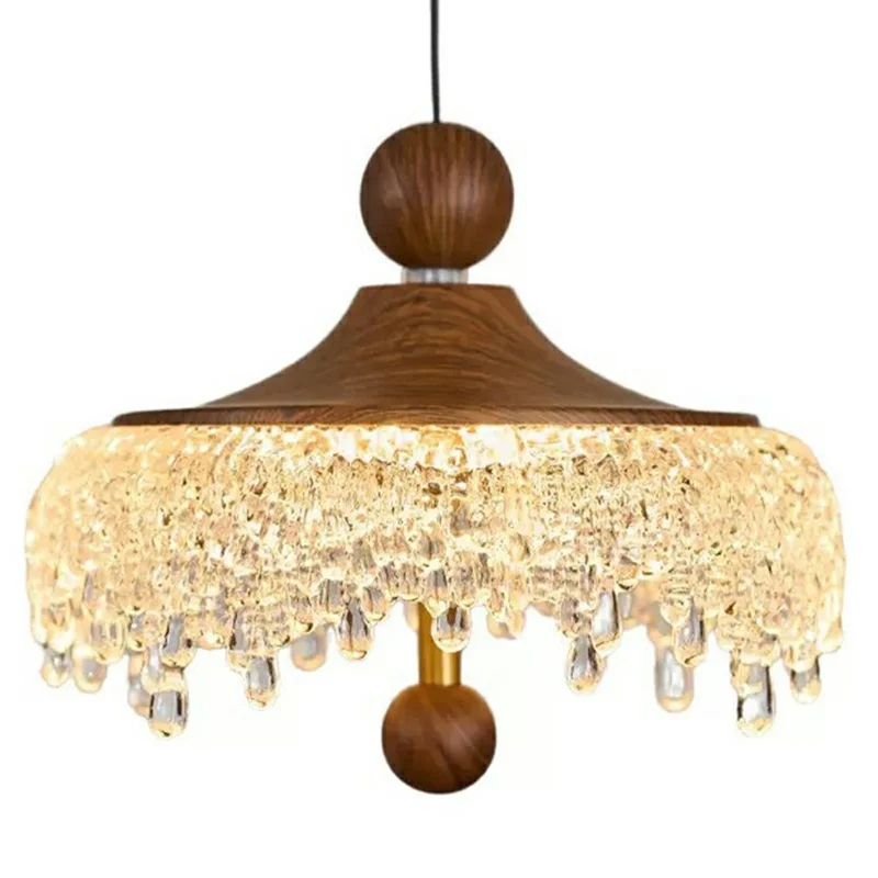 Lampada a Sospensione a Goccia Stile Francese Retro per Sala da Pranzo, Lampadario LED con Dimmer a 3 Colori - Colore Noce