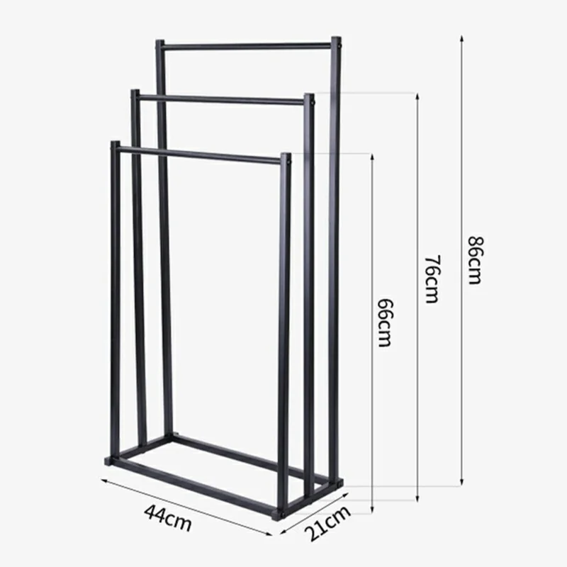 Estante de Piso de 3 Niveles para Toallas, Organizador de Acero al Carbono Antioxidante para Baño, Soporte para Toallas Autosoportado - Negro