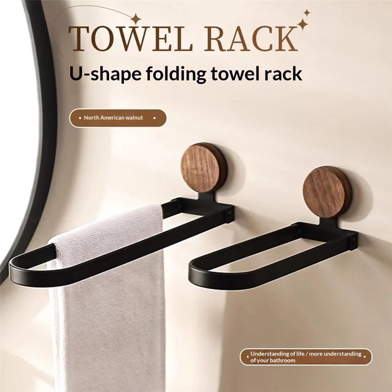 32 cm Toallero de Baño Pared Montaje Adhesivo Toallero Plegable con Estante de Acero Inoxidable - Negro