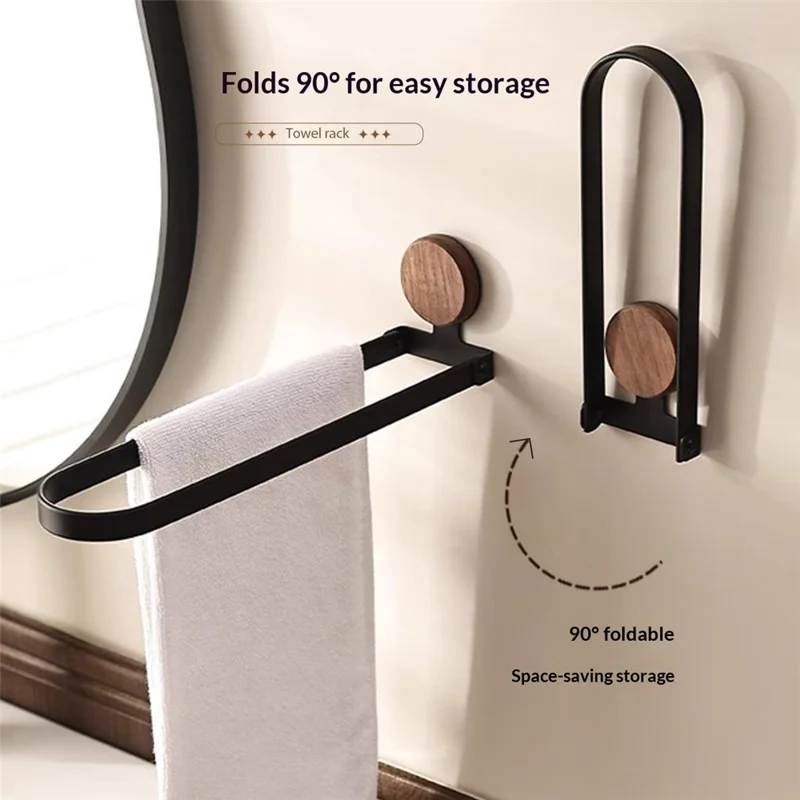 32 cm Toallero de Baño Pared Montaje Adhesivo Toallero Plegable con Estante de Acero Inoxidable - Negro