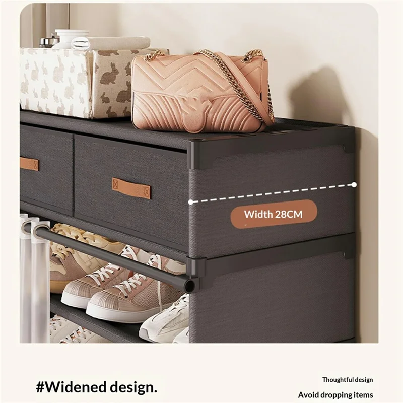 7-уровневая обувница длиной 64 см с пылезащитной шторкой, многоярусный шкаф для хранения — черный