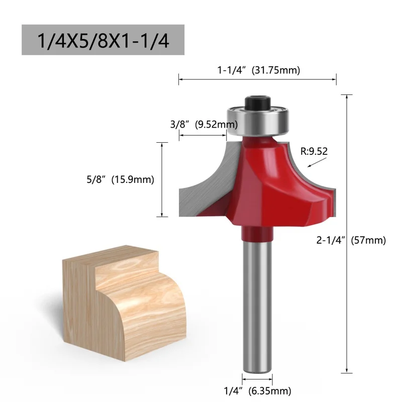 MC01035S32 1 / 4 Inch Shank Round Over Bit 1-1 / 4" Width Milling Cutter Router Bit Woodworking Cutter Tool