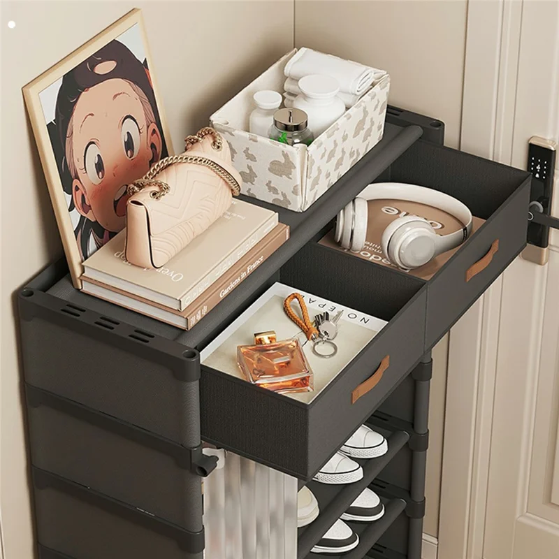 6-уровневая обувница с ящиками, 64 см, шкаф для прихожей с пылезащитной шторкой, многоярусная система хранения - Черный