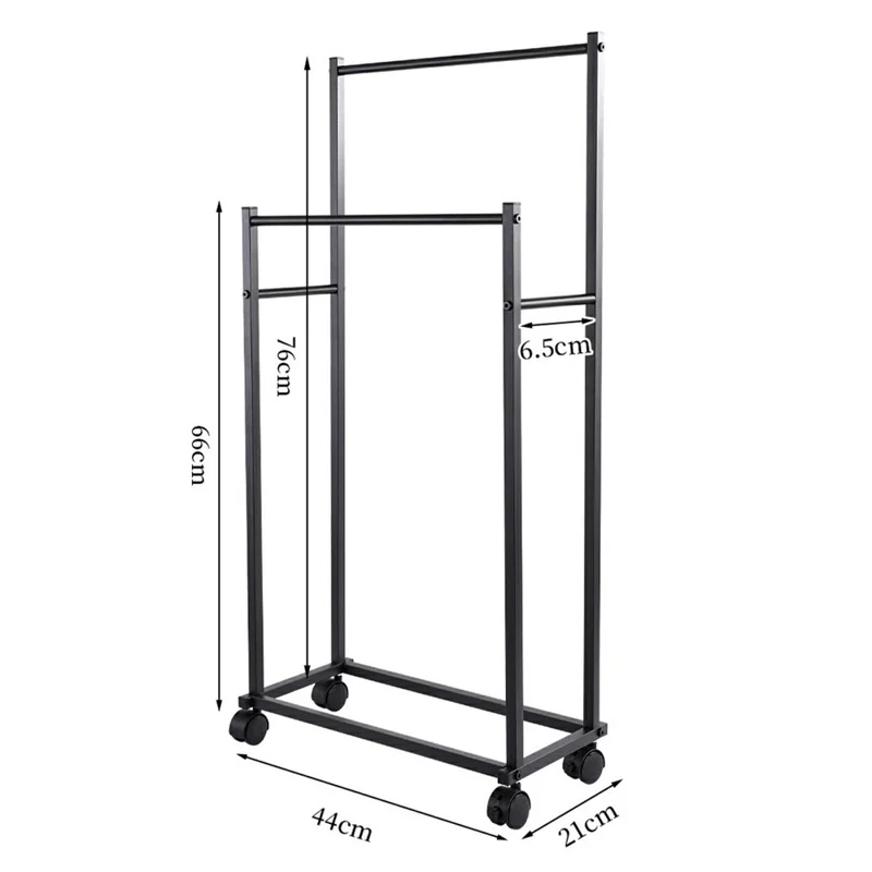 Напольная передвижная сушилка для одежды с колесиками, органайзер для одежды, двухъярусная вешалка, хранение - черный