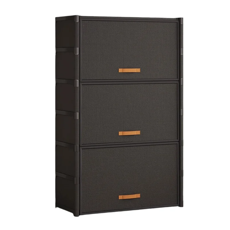 7-ярусная стойка для обуви 64 см, стеллаж для хранения с откидной крышкой, магнитным замком, пылезащитная обувная тумба - черная