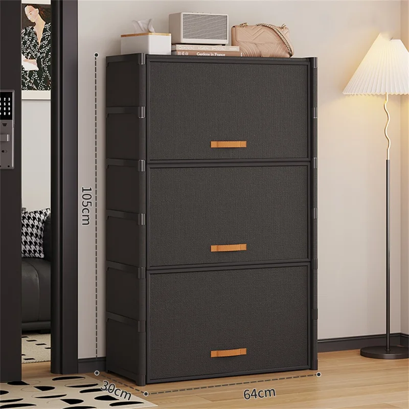 7-ярусная стойка для обуви 64 см, стеллаж для хранения с откидной крышкой, магнитным замком, пылезащитная обувная тумба - черная