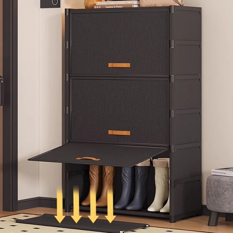 7-ярусная стойка для обуви 64 см, стеллаж для хранения с откидной крышкой, магнитным замком, пылезащитная обувная тумба - черная