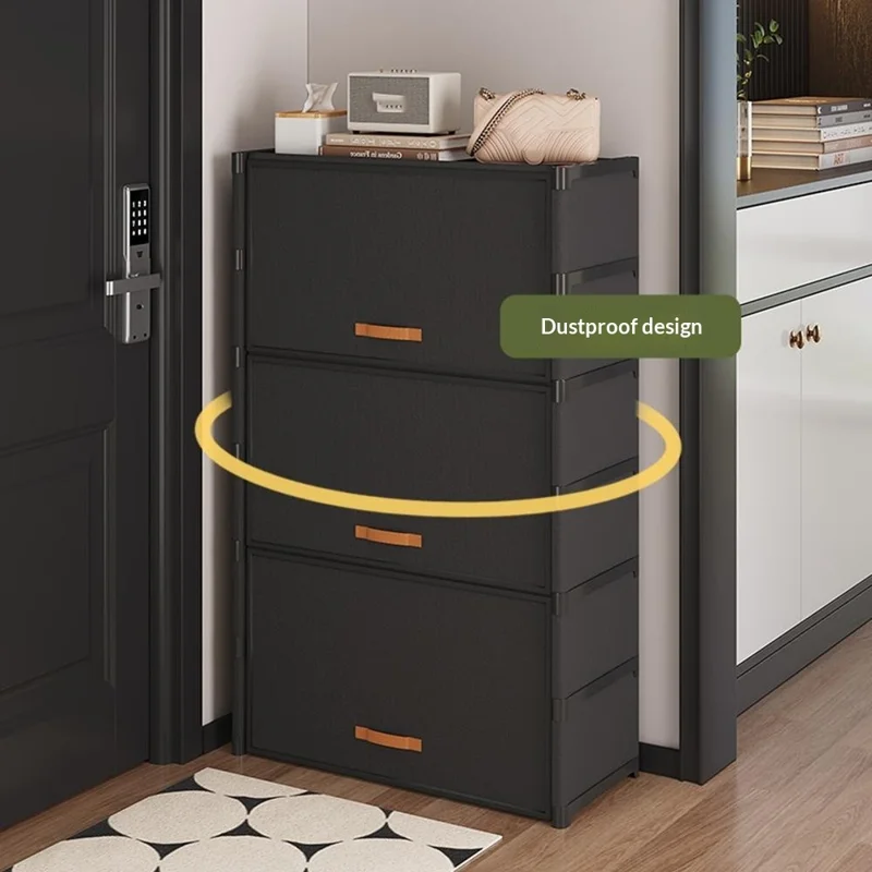 7-ярусная стойка для обуви 64 см, стеллаж для хранения с откидной крышкой, магнитным замком, пылезащитная обувная тумба - черная