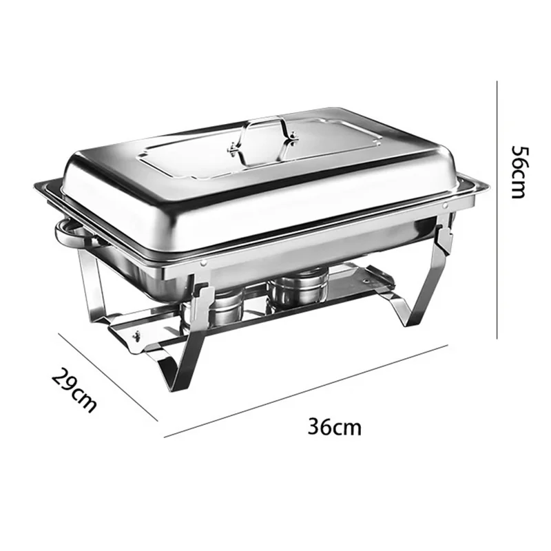 Plat à buffet chauffant à alcool en acier inoxydable, récipient rectangulaire simple - Argent