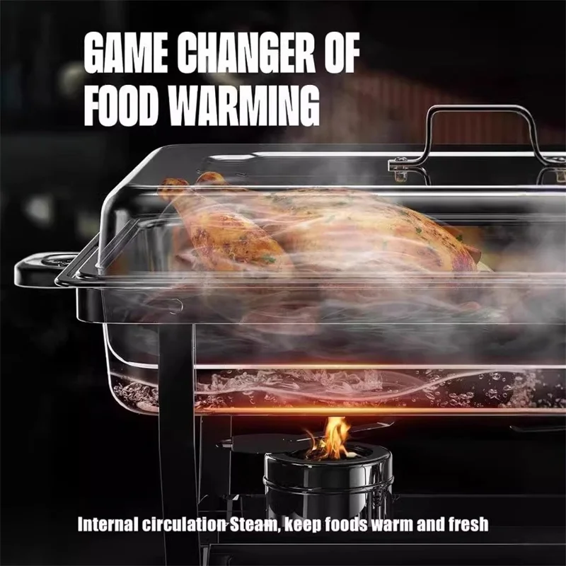 Stainless Steel Catering Chafer Chafing Dish with 2 Pan and Lid Alcohol Heated Food Server Warmer - Silver