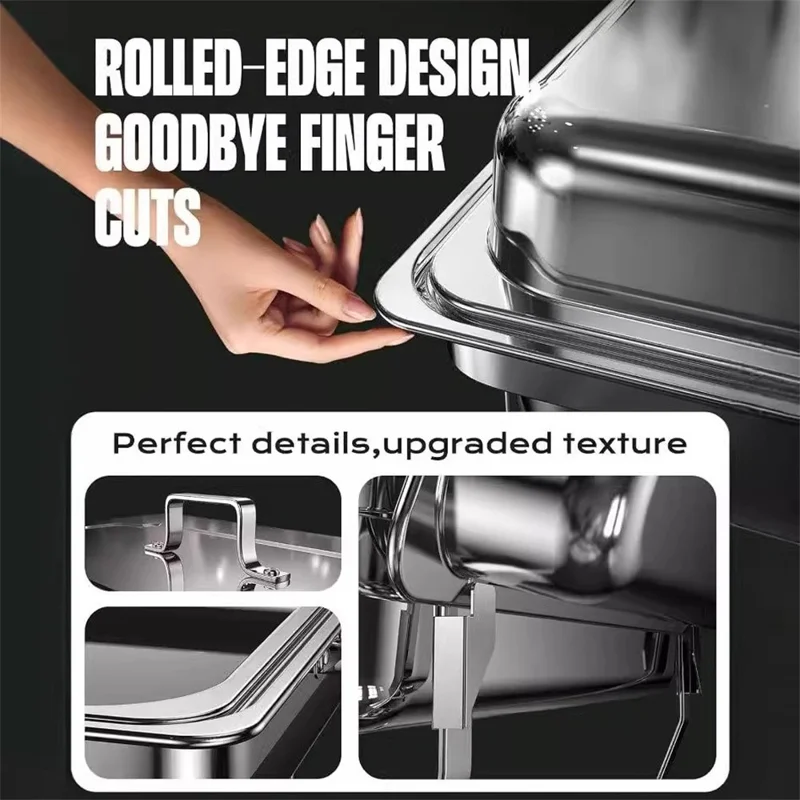 Stainless Steel Catering Chafer Chafing Dish with 2 Pan and Lid Alcohol Heated Food Server Warmer - Silver