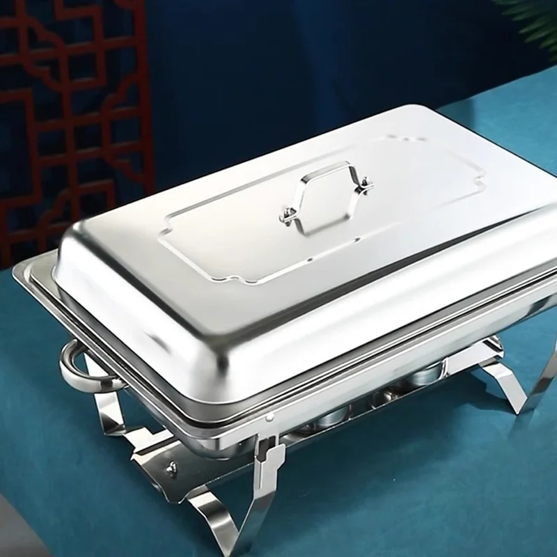 Stainless Steel Catering Chafer Chafing Dish with 2 Pan and Lid Alcohol Heated Food Server Warmer - Silver