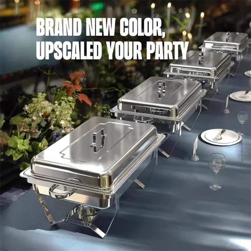 Stainless Steel Catering Chafer Chafing Dish with 3 Pan and Lid Alcohol Heated Food Server Warmer - Silver