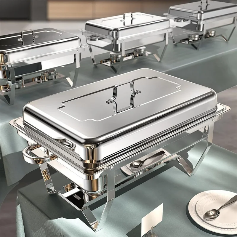 Stainless Steel Catering Chafer Chafing Dish with 3 Pan and Lid Alcohol Heated Food Server Warmer - Silver