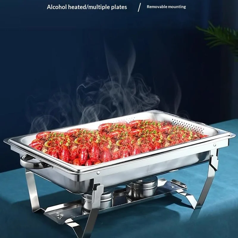 Stainless Steel Catering Chafer Chafing Dish with 3 Pan and Lid Alcohol Heated Food Server Warmer - Silver