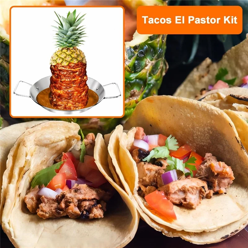 Al Pastor Spieß-Set 10,5 x 1,5 Zoll Edelstahl-Vertikal-Grillpfanne für Grill mit 3 abnehmbaren Spießen – Silber