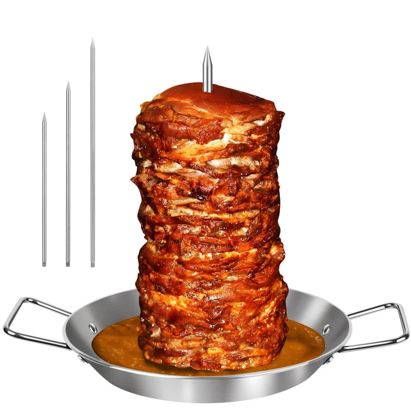 Ensemble de brochettes Al Pastor 13 x 1,5 pouce, bac vertical en acier inoxydable pour barbecue avec 3 brochettes amovibles - Argent