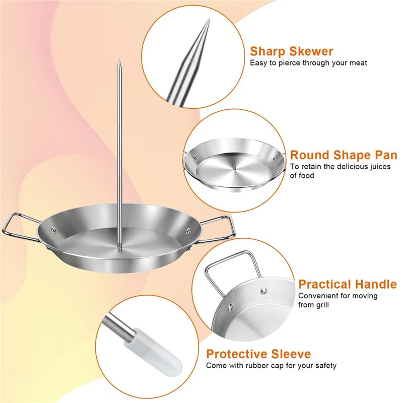 Ensemble de brochettes Al Pastor 13 x 1,5 pouce, bac vertical en acier inoxydable pour barbecue avec 3 brochettes amovibles - Argent