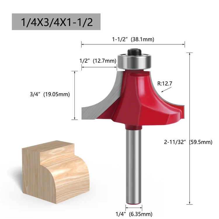MC01035S38 Utensile da taglio per falegnameria, Fresa tonda da 1-1 / 2" con punta da 1 / 4 Inch Shank Milling Cutter Router Bit