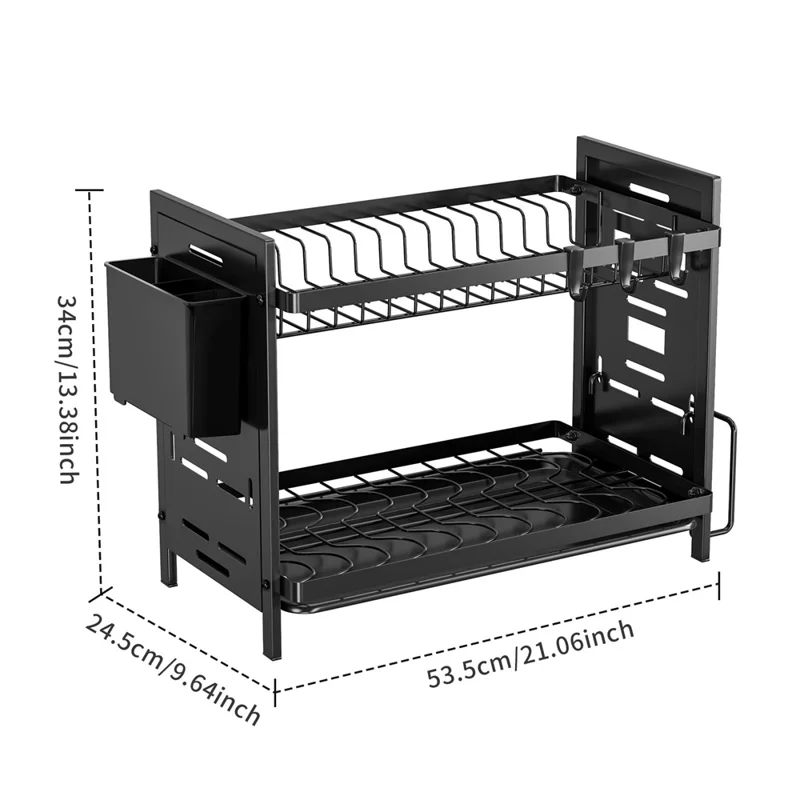 To-lags taller til tallertering af tallerkener i jern til køkkenarbejdspladen med holder til bestik - Sort