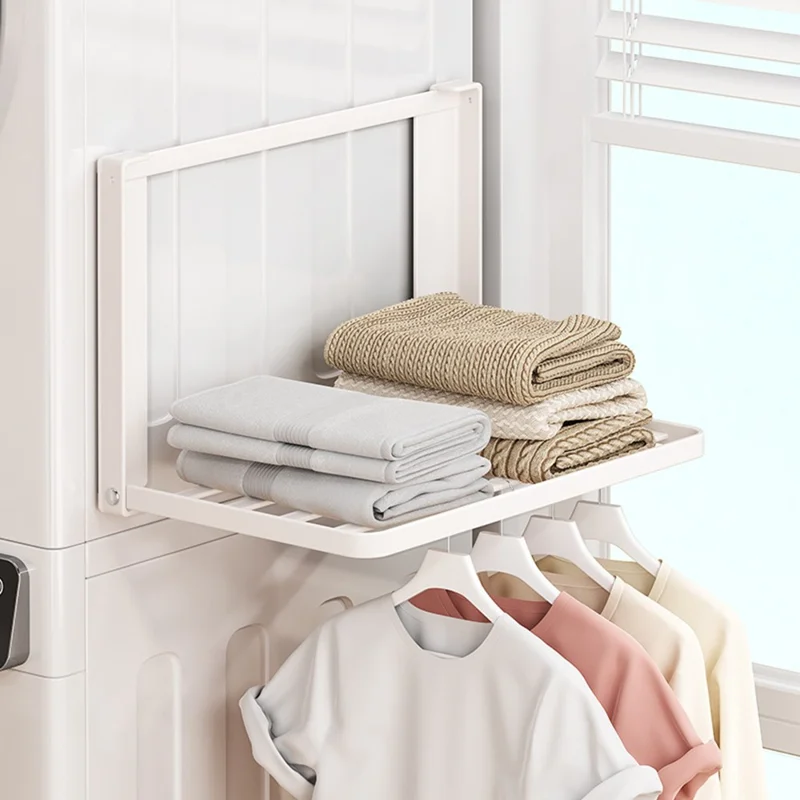 Magnetischer Klappregal aus Kohlenstoffstahl, platzsparend, ohne Bohren, Seitenablage für Waschmaschine - Weiß