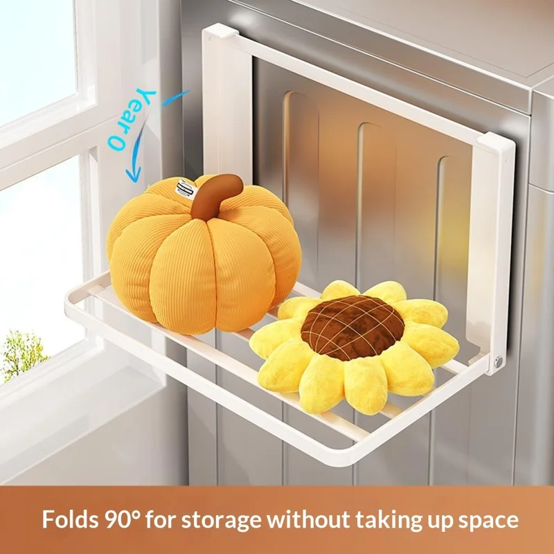 Magnetischer Klappregal aus Kohlenstoffstahl, platzsparend, ohne Bohren, Seitenablage für Waschmaschine - Weiß