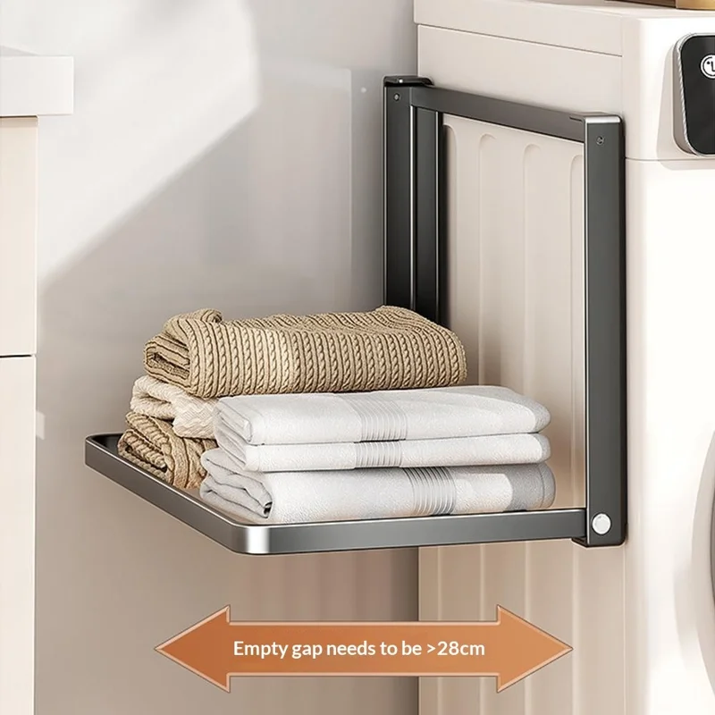 Magnetischer Klappregal aus Kohlenstoffstahl, platzsparend, ohne Bohren, Seitenablage für Waschmaschine - Weiß