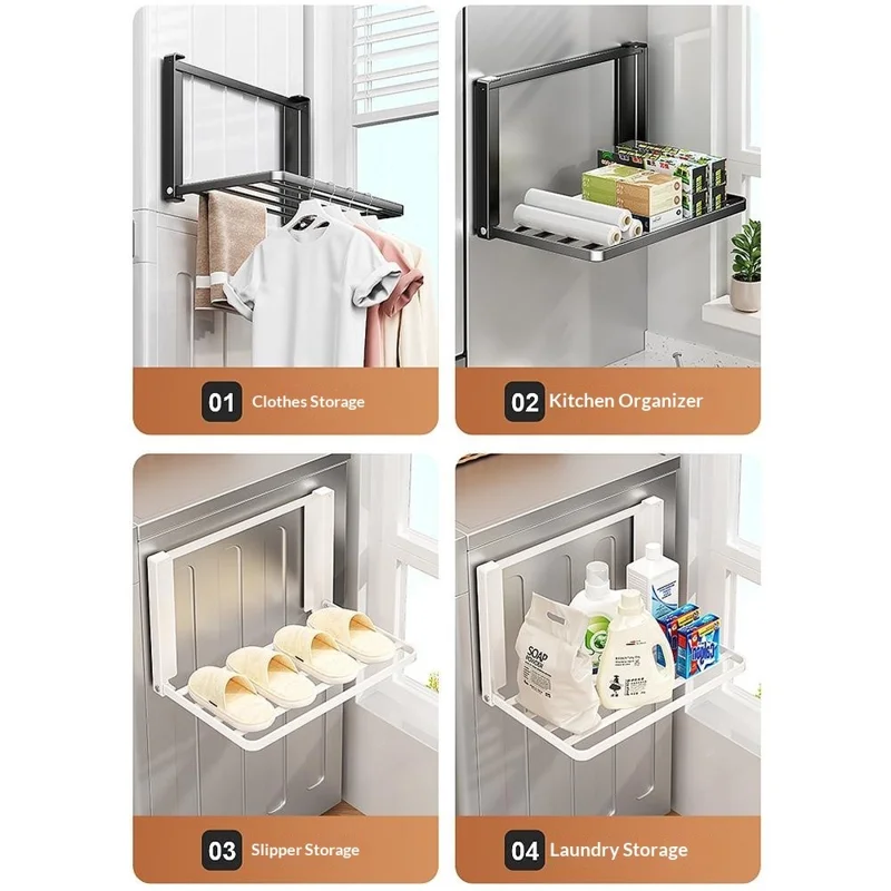 Magnetischer Klappregal aus Kohlenstoffstahl, platzsparend, ohne Bohren, Seitenablage für Waschmaschine - Weiß