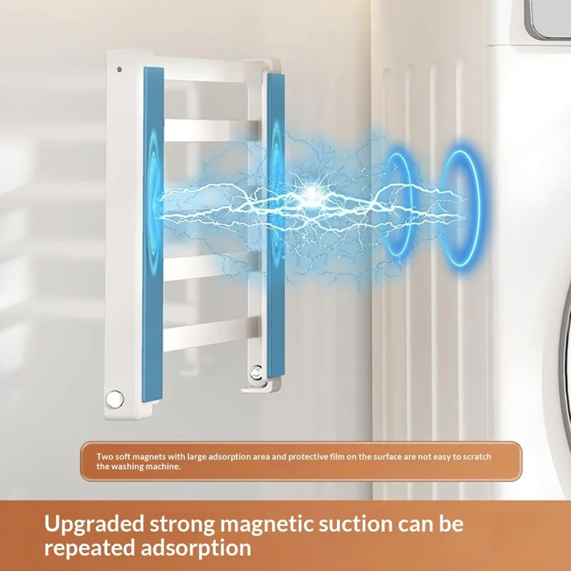 Magnetischer Klappregal aus Kohlenstoffstahl, platzsparend, ohne Bohren, Seitenablage für Waschmaschine - Weiß