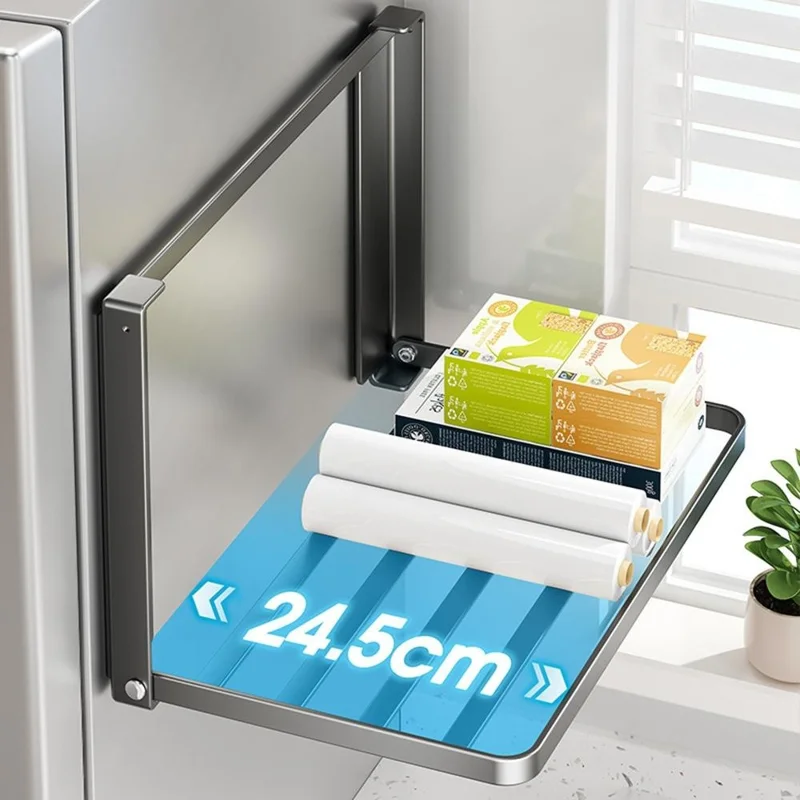 Magnetischer Klappregal aus Kohlenstoffstahl, platzsparend, ohne Bohren, Seitenablage für Waschmaschine - Weiß