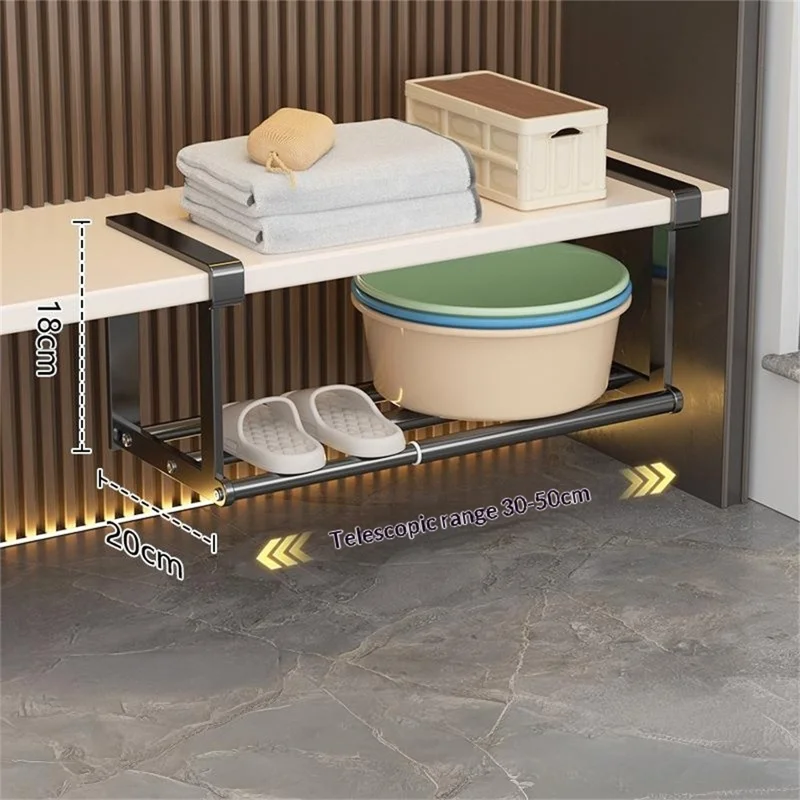 Estante de almacenamiento extensible pequeño de 30-50 cm, organizador bajo armario de acero al carbono, estante telescópico - Negro