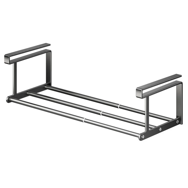 Estante Pequeño de Baño Extensible 50-90 cm, Organizador Bajo Armario de Acero al Carbono, Estante Telescópico - Negro