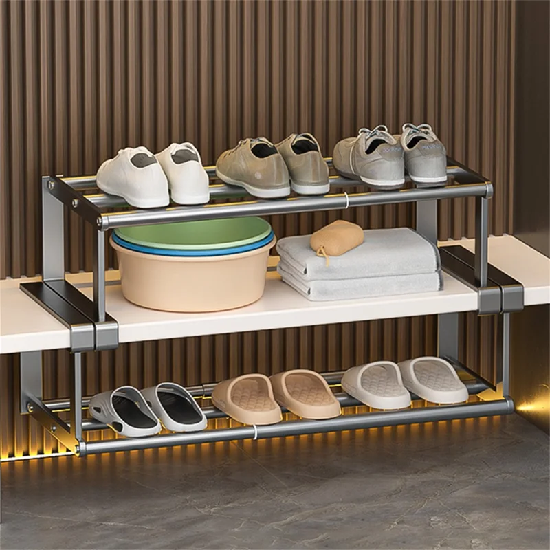 Estante Pequeño de Baño Extensible 50-90 cm, Organizador Bajo Armario de Acero al Carbono, Estante Telescópico - Negro